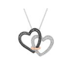 1/3 Ct. T.w. White And Color-enhanced Black Diamond Linked Heart Necklace