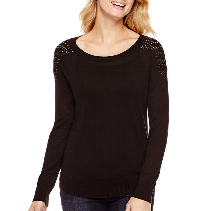 A.n.a Long-sleeve Stud Jewel-shoulder Sweater