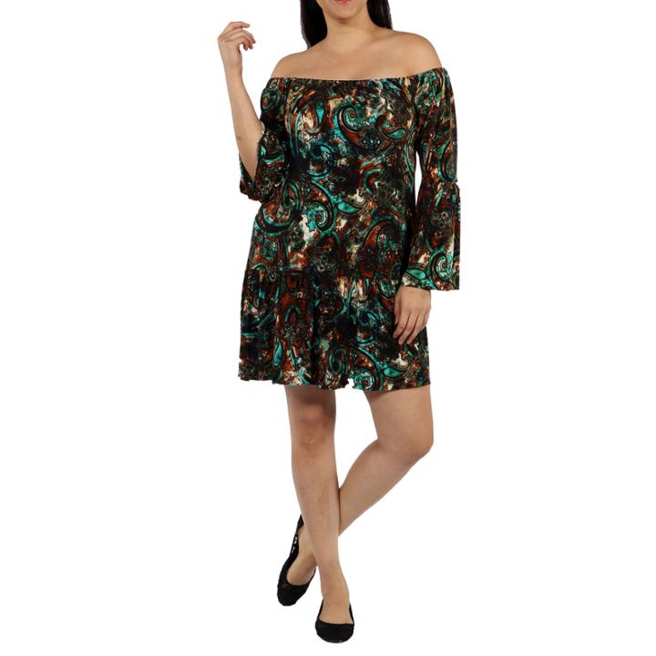 24/7 Comfort Apparel Peacock Shift Dress-plus