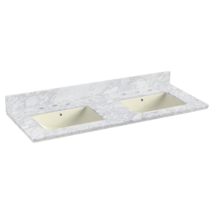 47.5-in. W 18.25-in. D Quartz Top With Backsplashin Bianca Carara Color For 3h8-in. Faucet - Biscuit Um Sink