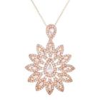 18k Rose Gold Over Brass Cubic Zirconia Flower Pendant Necklace