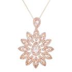 18k Rose Gold Over Brass Cubic Zirconia Flower Pendant Necklace