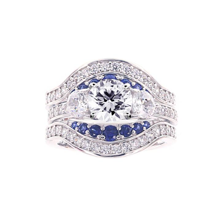 Diamonart Cubic Zirconia And Lab-created Blue Sapphire Sterling Silver Engagement Ring And Enhancer