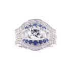 Diamonart Cubic Zirconia And Lab-created Blue Sapphire Sterling Silver Engagement Ring And Enhancer