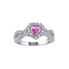 Heart-shaped Genuine Pink Sapphire And 1/10 Ct. T.w. Diamond Ring