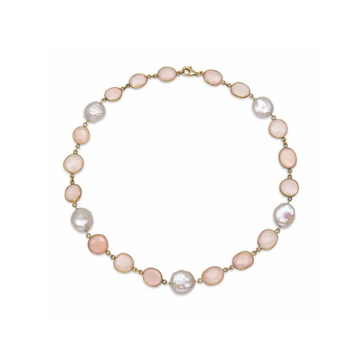 Womens Simulated Pink Quartz Gold Over Silver Strand Necklace