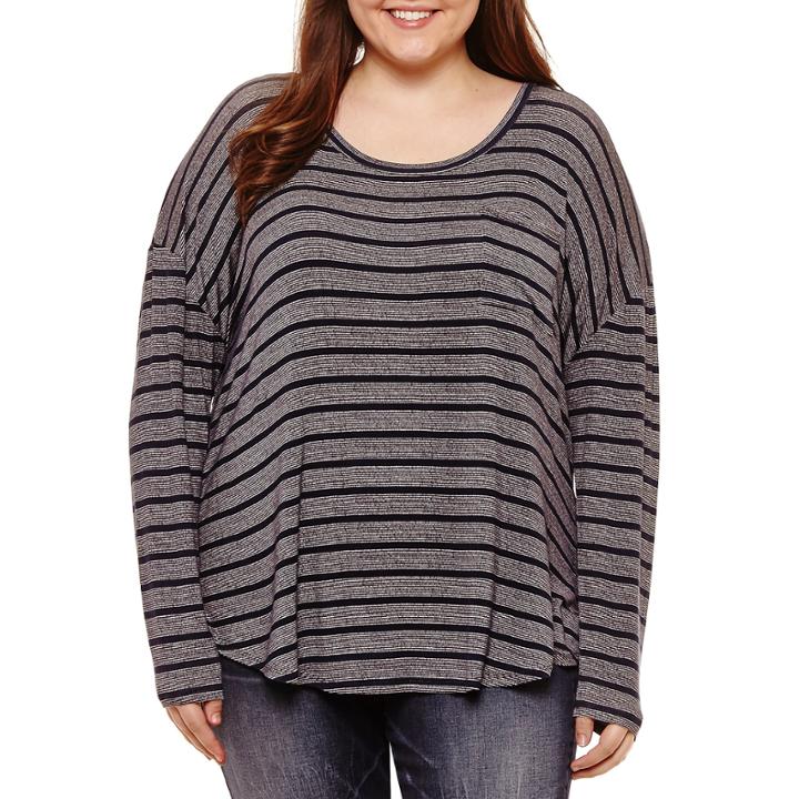Self Esteem Long Sleeve Round Neck Knit Stripe Blouse-juniors Plus