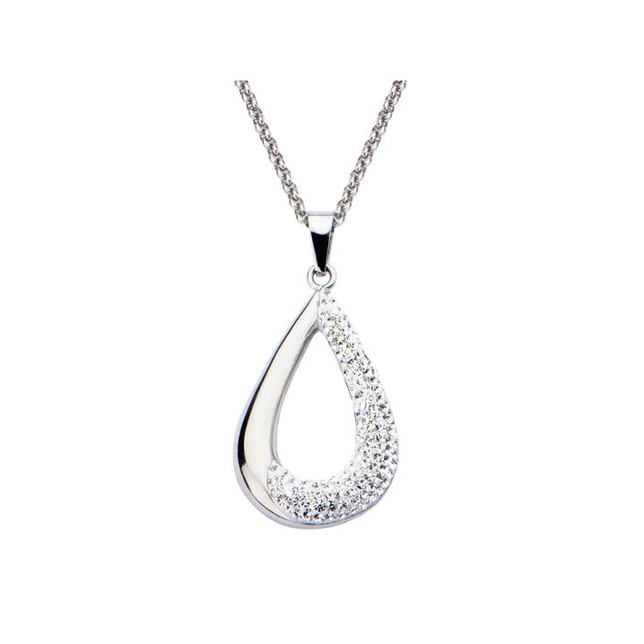 Stainless Steel Open Teardrop Pendant Necklace