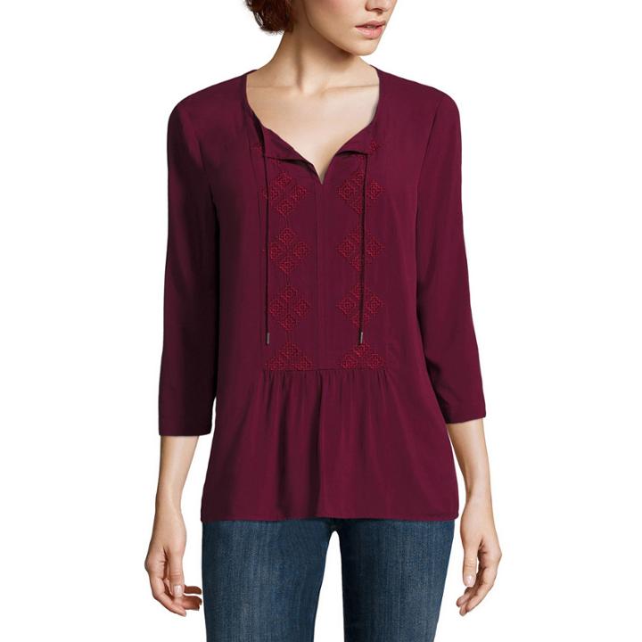 Liz Claiborne 3/4 Sleeve Scoop Neck Woven Blouse-talls