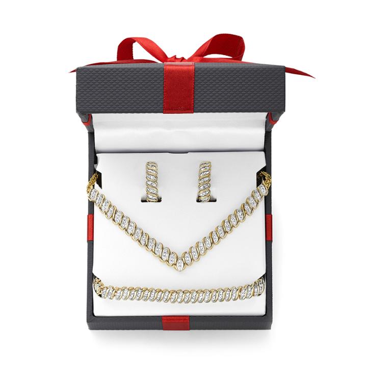 1 C.t.t.w. Diamond 14k Gold Over Brass 3-pc Jewelry Set