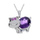 Lab-created Amethyst And Ruby Hippo Sterling Silver Pendant Necklace