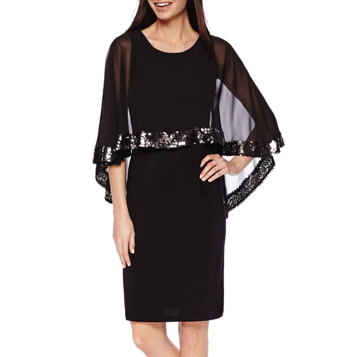 Scarlett Sleeveless Sequin-trim Cape-overlay Dress