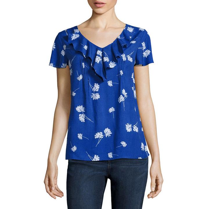St. John's Bay Short Sleeve V Neck Rayon Bohemian Blouse