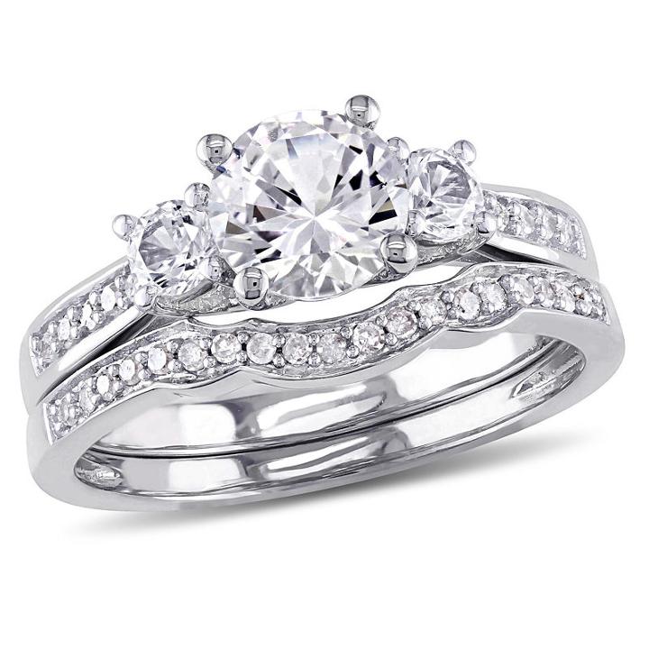 Lab Created White Sapphire & 1/7 Ct. T.w. Diamond 10k White Gold Bridal Set