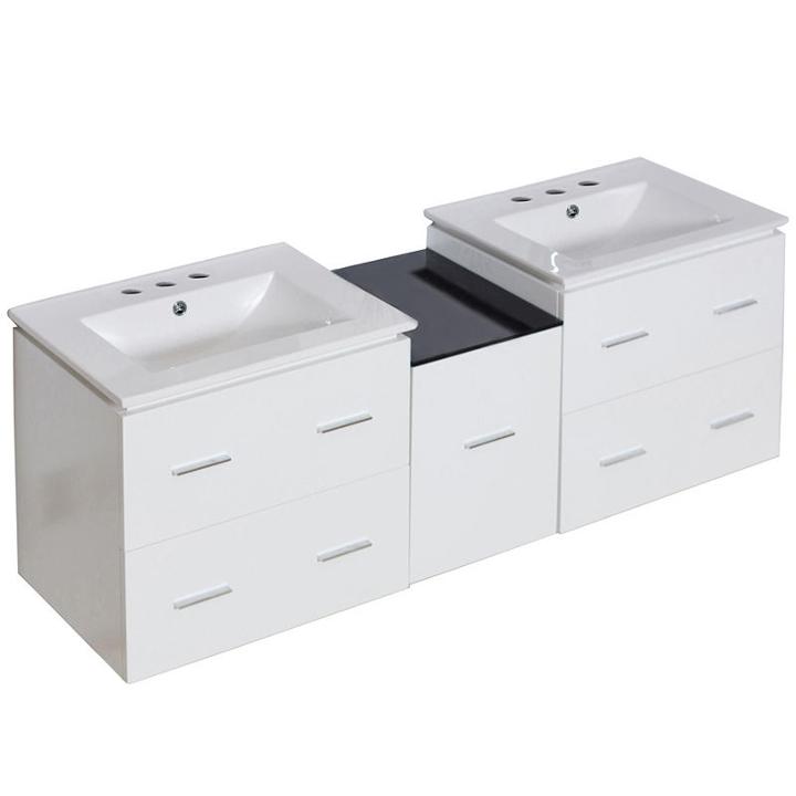 61.5-in. W Wall Mount White Vanity Set For 3h8-in. Drilling