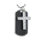 Mens Stainless Steel And Carbon Fiber Dog Tag And Moveable Cross Pendant Necklace