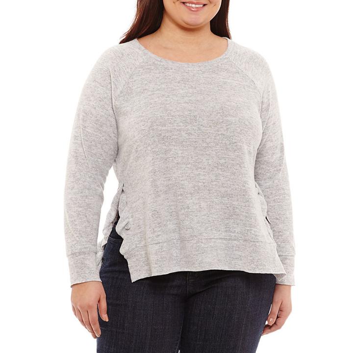 Boutique + Long Sleeve Ruffle Side Sweatshirt - Plus