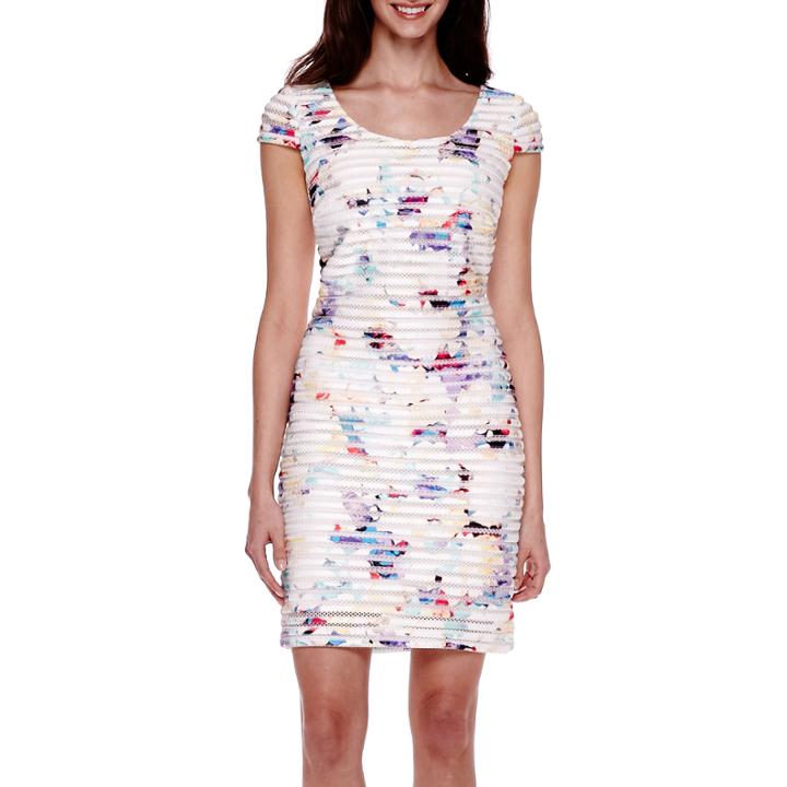 Sangria Short-sleeve Watercolor Sheath Dress - Petite