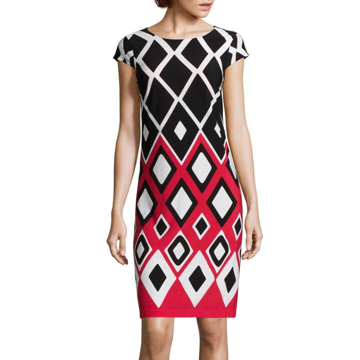 R & K Originals Cap-sleeve Diamond-print Shift Dress