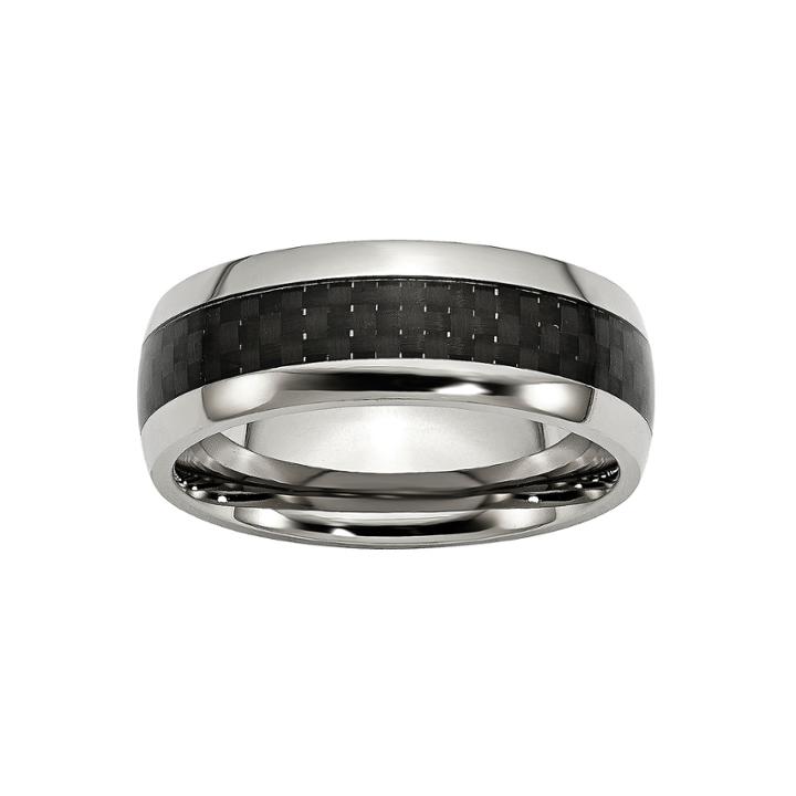 Personalized Mens 8mm Black Carbon Fiber Stainless Steel Wedding Band