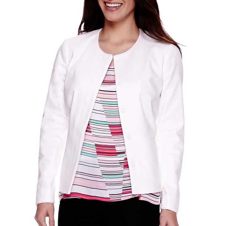 Liz Claiborne Long-sleeve Piped Peplum Jacket - Petite