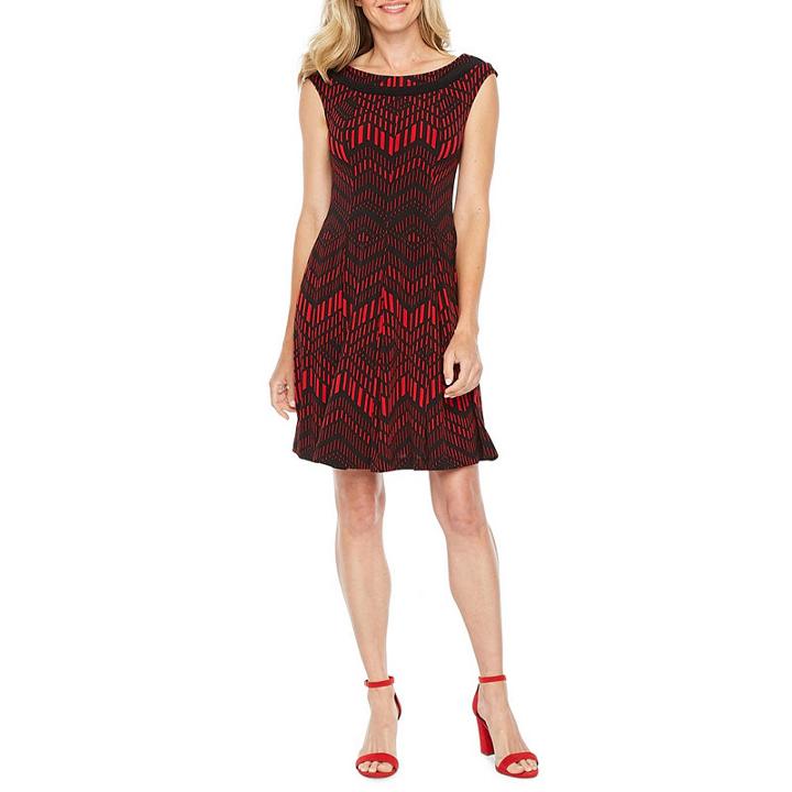 Danny & Nicole Sleeveless Chevron Fit & Flare Dress