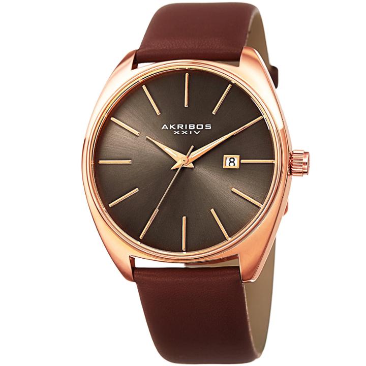 Akribos Xxiv Mens Brown Strap Watch-a-945rgbr