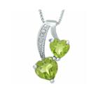 Genuine Peridot And Diamond-accent Sterling Silver Double-heart Pendant Necklace
