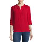 A.n.a Long-sleeve Shirred-shoulder Tab-up Popover Top - Petite