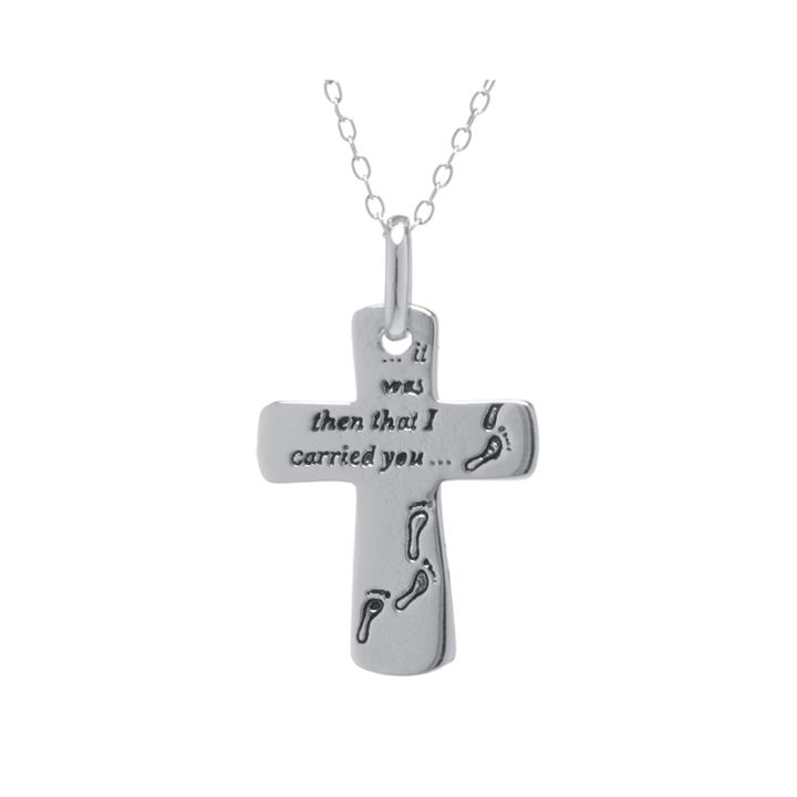 Silver Treasures&trade; Sterling Silver Footprints Cross Pendant Necklace