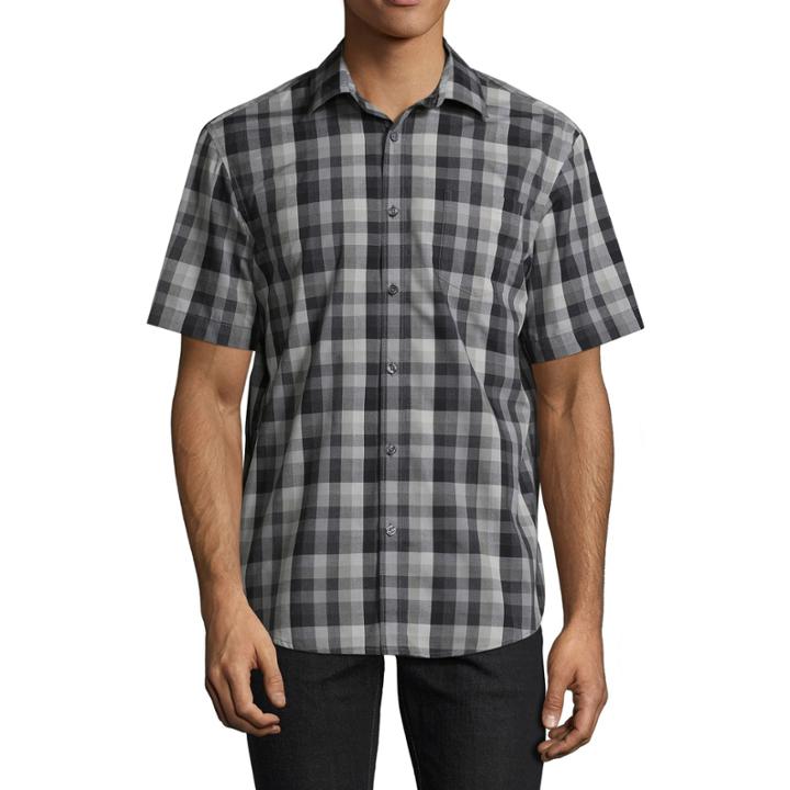 Claiborne Short Sleeve Gingham Button-front Shirt