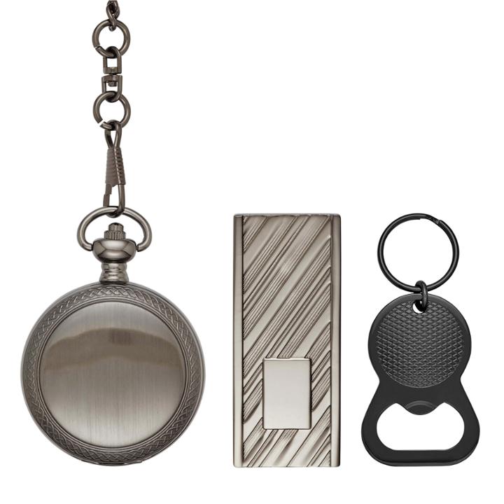 Fashion Watches Mens Gray Dial Black Watch Boxed Set