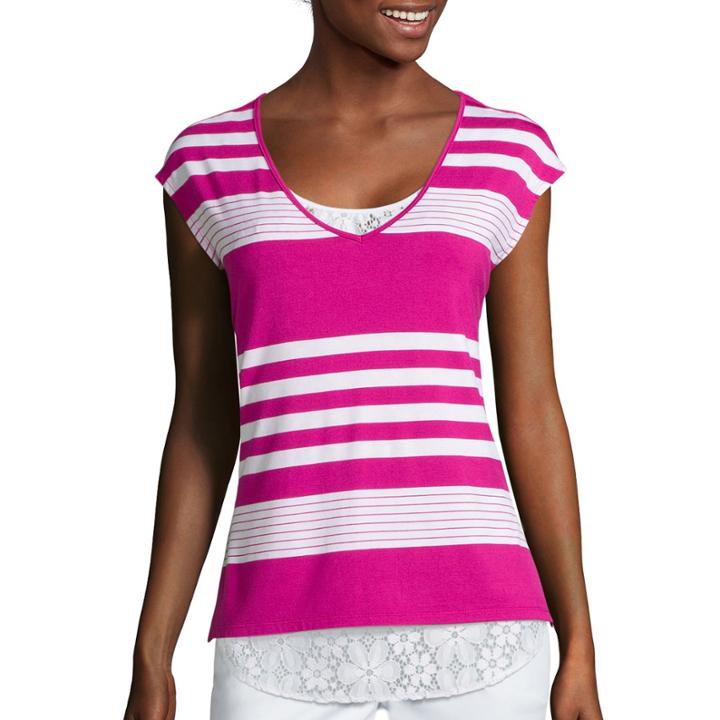 Liz Claiborne Striped Lace Tee