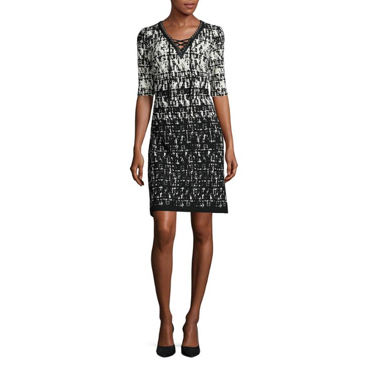 R & K Originals Elbow-sleeve Lace-up Grommet Shift Dress