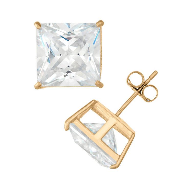 Diamonart 2 1/4 Ct. T.w. Princess White Cubic Zirconia 10k Gold Over Silver Stud Earrings