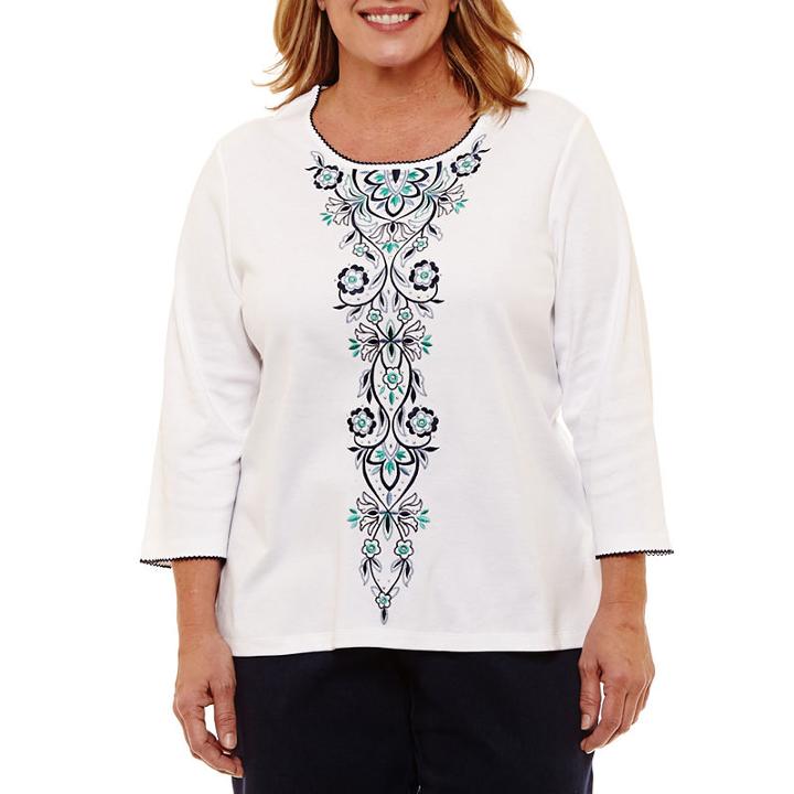 Alfred Dunner Montego Bay Embroidered Scroll T-shirt- Plus