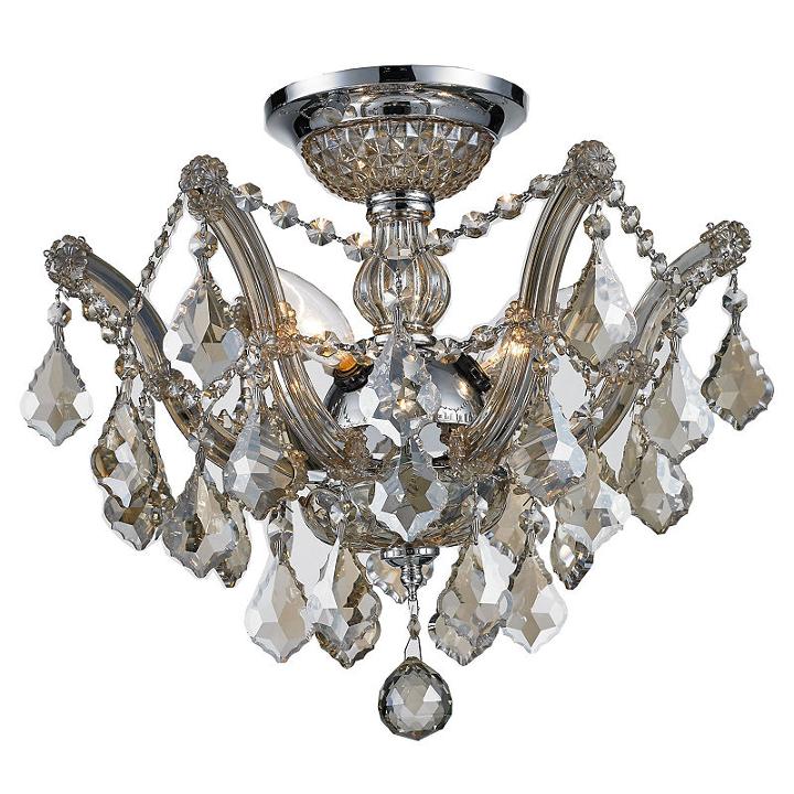 Bayou Collection 3 Light Chrome Finish And Goldenteak Crystal Semi-flush Mount Ceiling Light