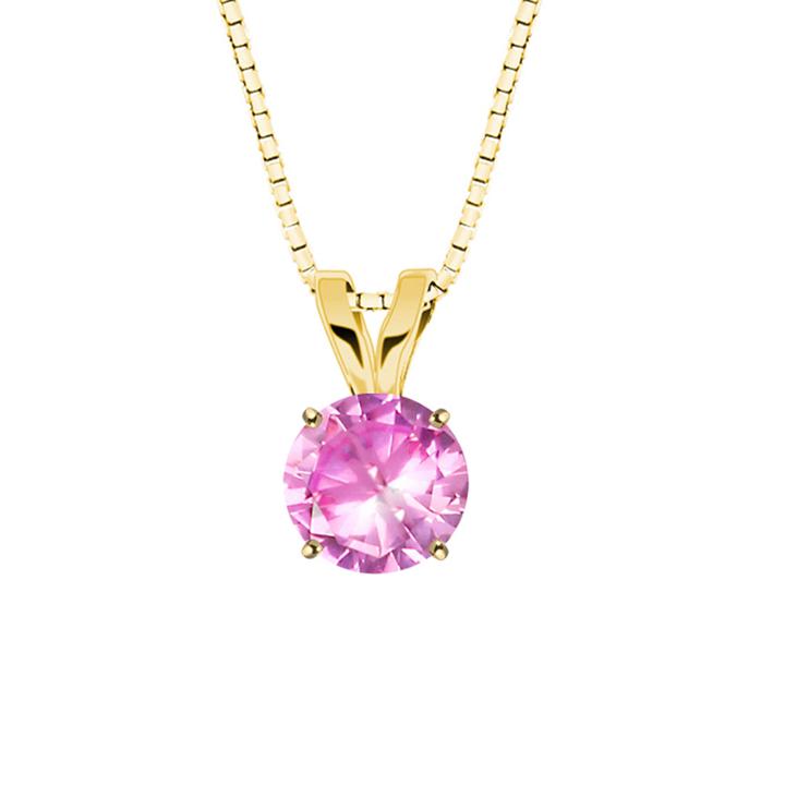 Lab-created Round Pink Sapphire 10k Yellow Gold Pendant Necklace