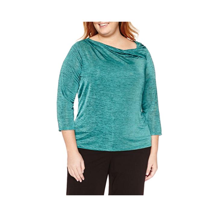 Liz Claiborne 3/4-sleeve Twistneck Spacedye Top - Plus