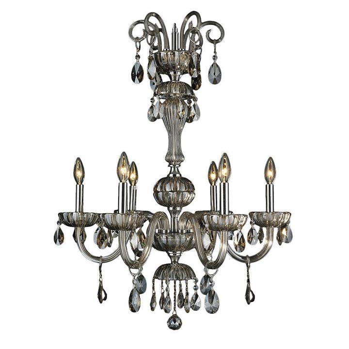 Carnivale Collection 6 Light Chrome Finish And Golden Teak Crystal Chandelier 25 D X 32 H Large