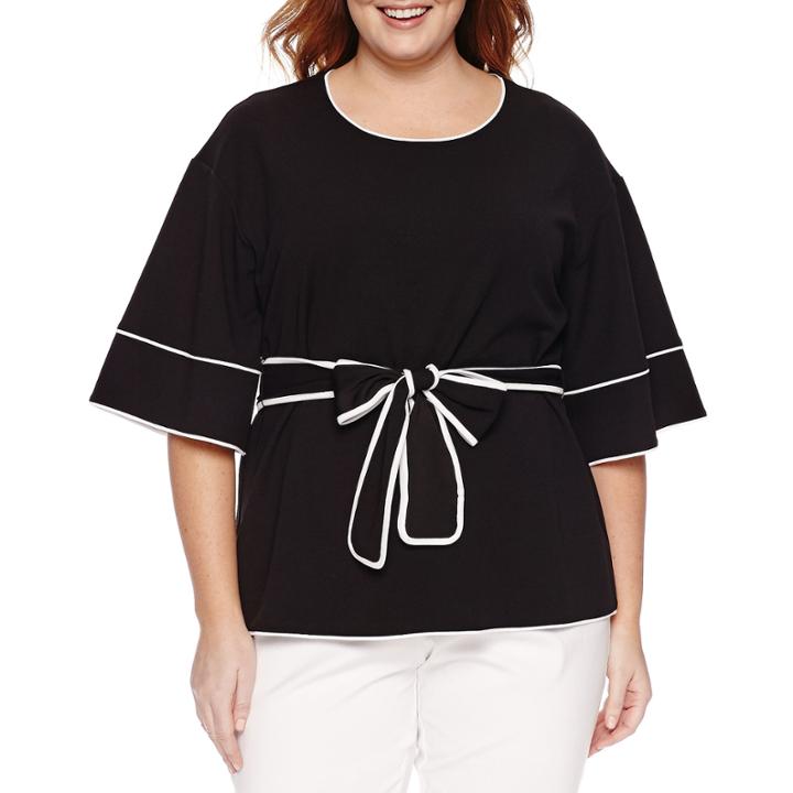 Worthington Elbow Sleeve Belted Knit Blouse - Plus