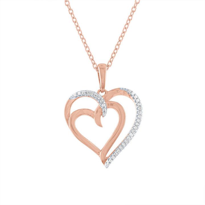 Womens Genuine White Diamond Heart Pendant Necklace