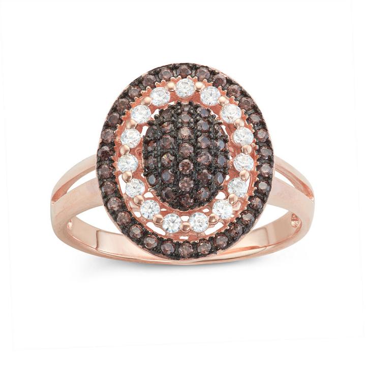 Diamonart Womens 3/4 Ct. T.w. Lab Created Cubic Zirconia Brown 14k Gold Over Silver Cocktail Ring