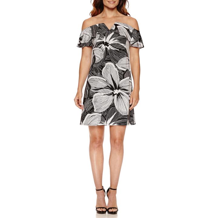 Msk Illusion Mesh Cold Shoulder Shift Dress