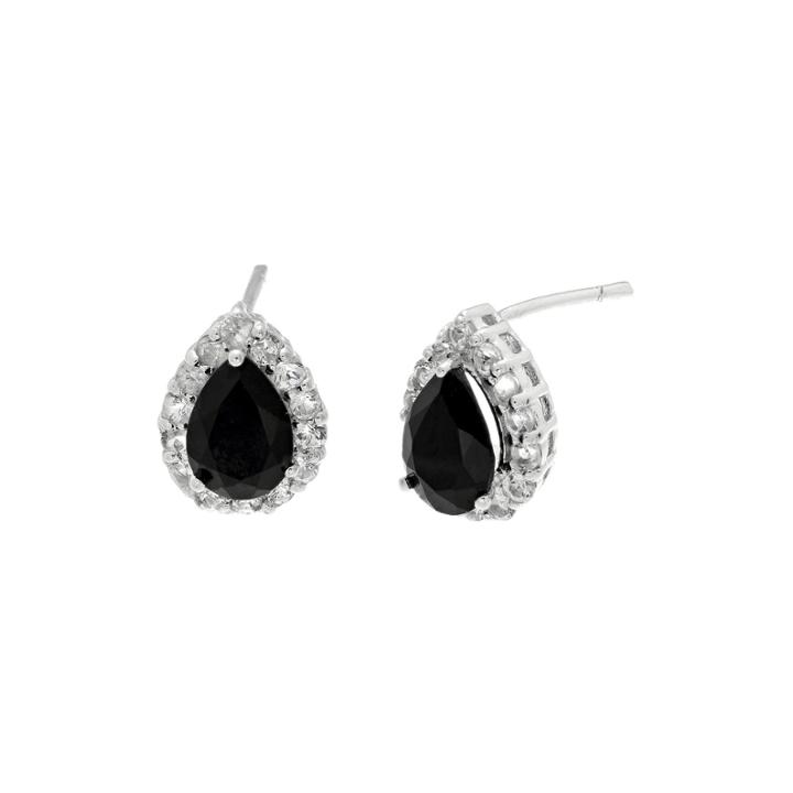 Pear-shaped Genuine Black Onyx And White Topaz Pendant Earrings