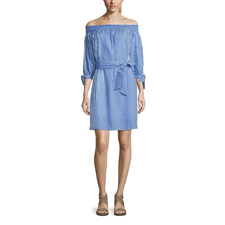 Belle + Sky Smock Off The Shoulder Tie Waist Dress