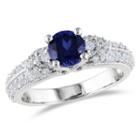 Modern Bride Gemstone Womens Round Blue Sapphire Sterling Silver Engagement Ring
