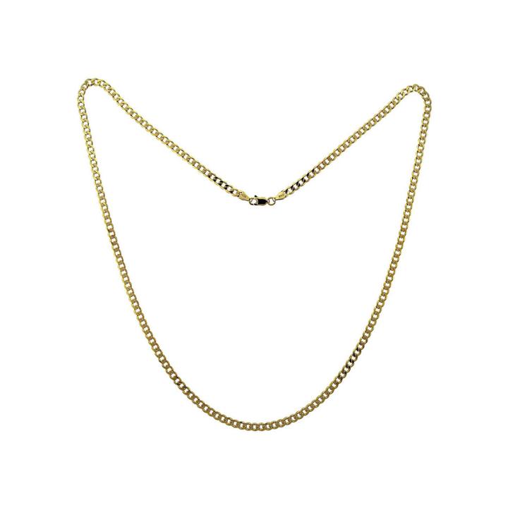 Mens 24 18k Yellow Gold Over Silver Flat Curb Chain Necklace