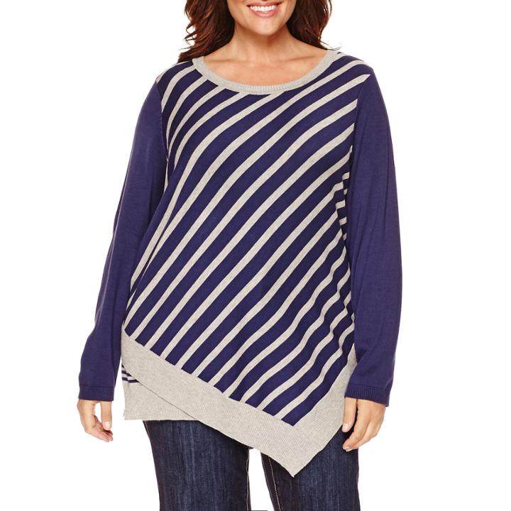 Liz Claiborne Long Sleeve Crew Neck Pullover Sweater-plus