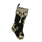 21.5 Black And Metallic Gold Damask Print Christmas Stocking With Gold Tassel And Trim